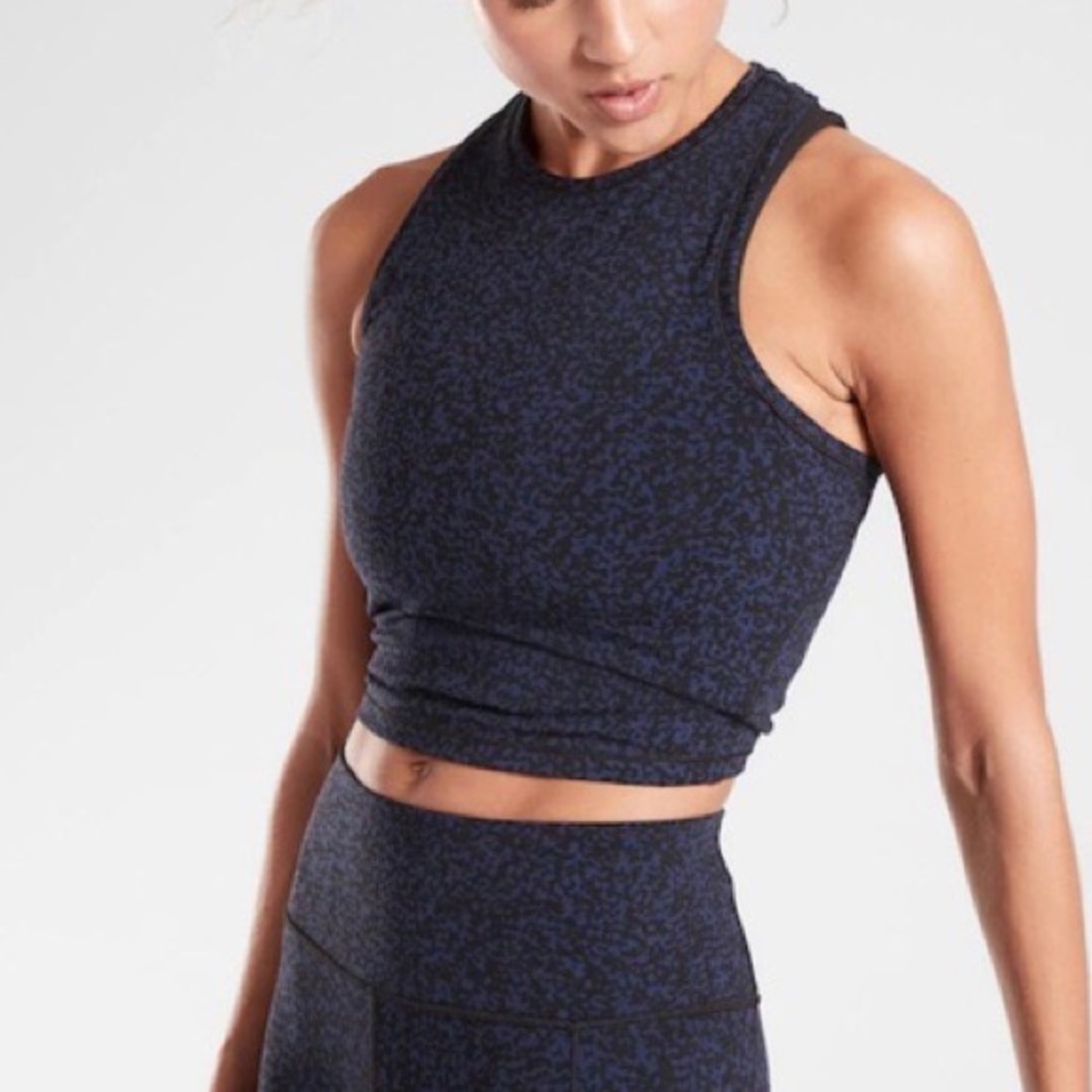 Athleta Shanti Crop Tank Jacquard Blue Black Size Medium